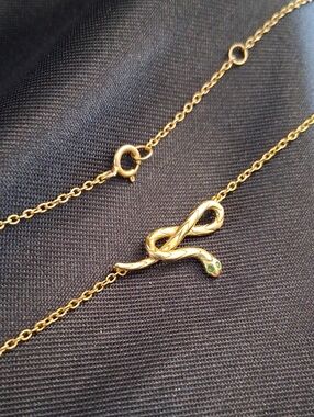 Gold 925 Sterling Silver Snake Pendant Necklace with Green Gem eyes 16 To 18 In